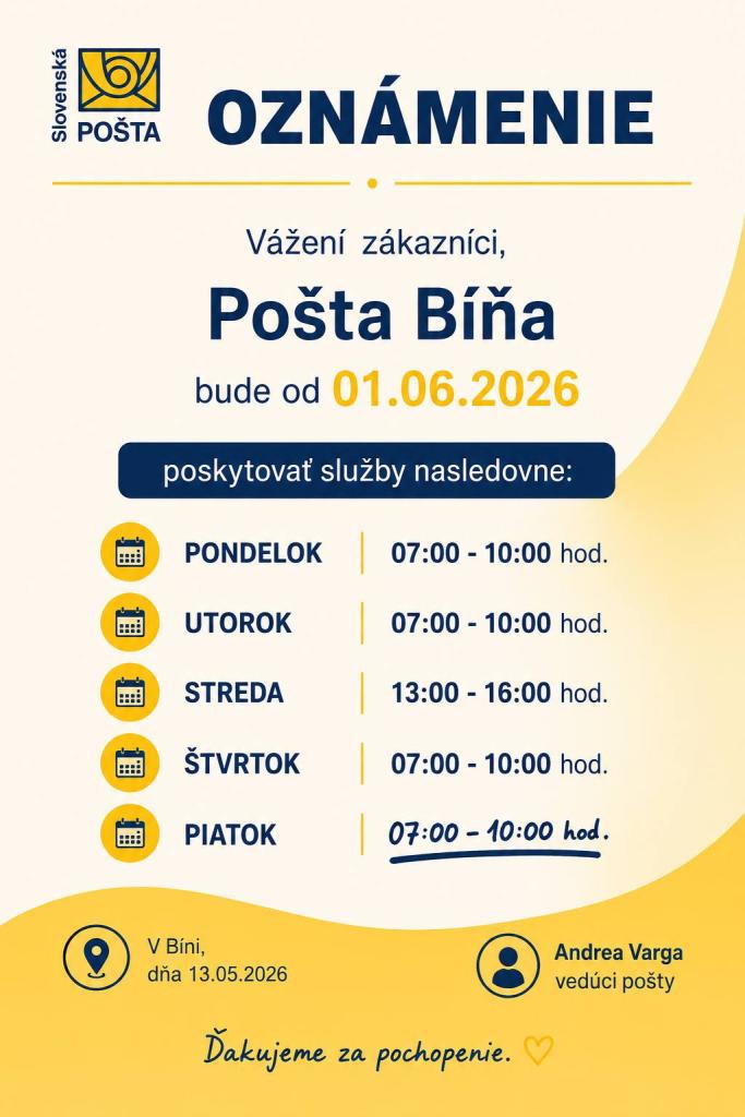 Zmena otváracích hodín